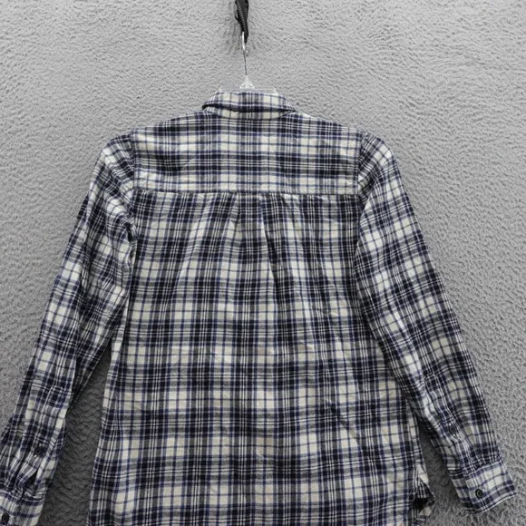 Madewell Slim Fit Ex Boyfriend Flannel Shirt Small Blue Ivory Plaid Women Casual - Picture 4 of 9